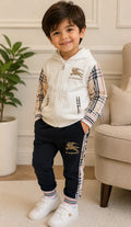 Premium Boys’ White & Black Hooded Tracksuit Set