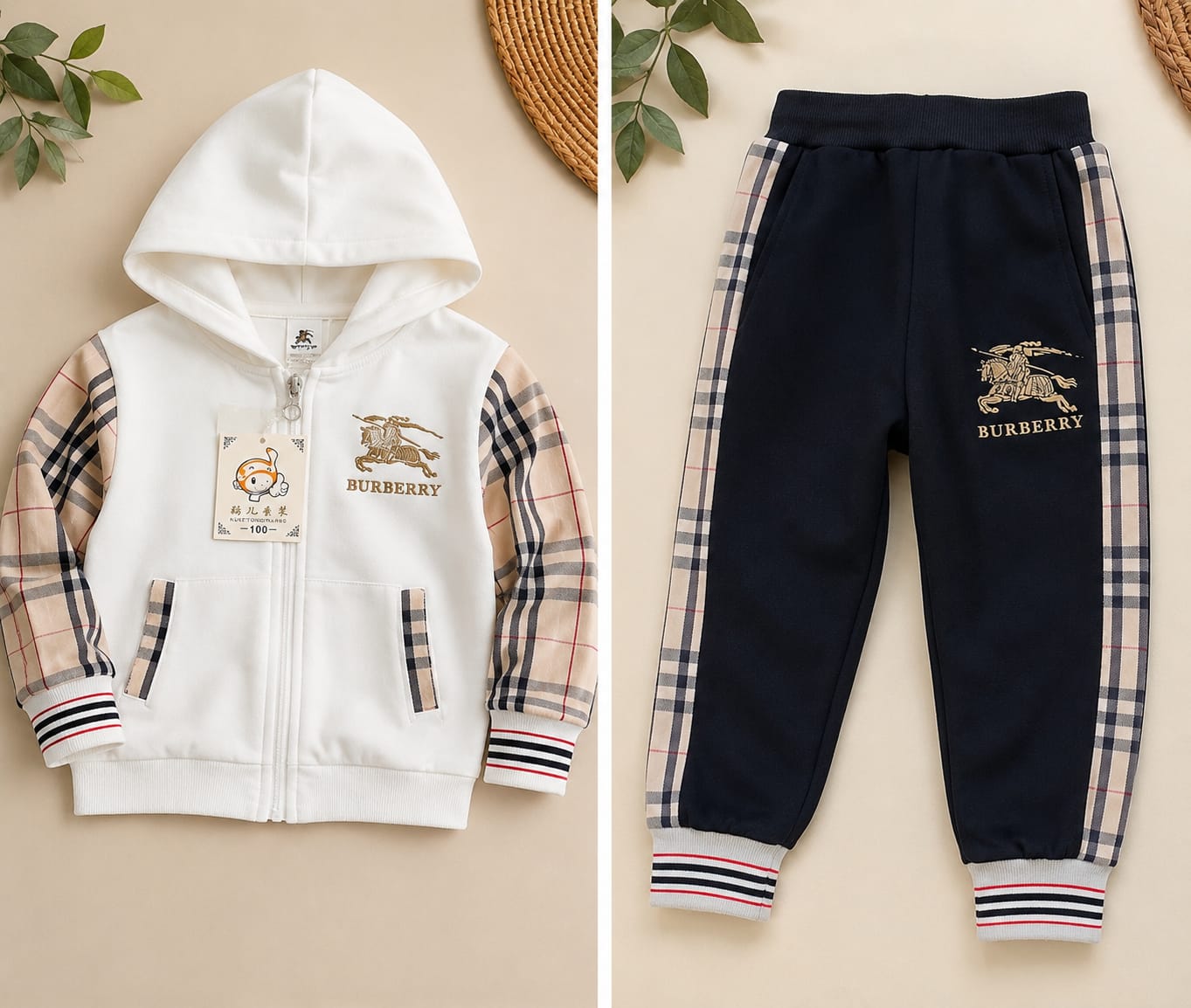 Premium Boys’ White & Black Hooded Tracksuit Set