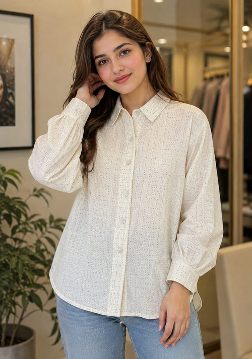 Girls Cream Eyelet Cotton Shirt