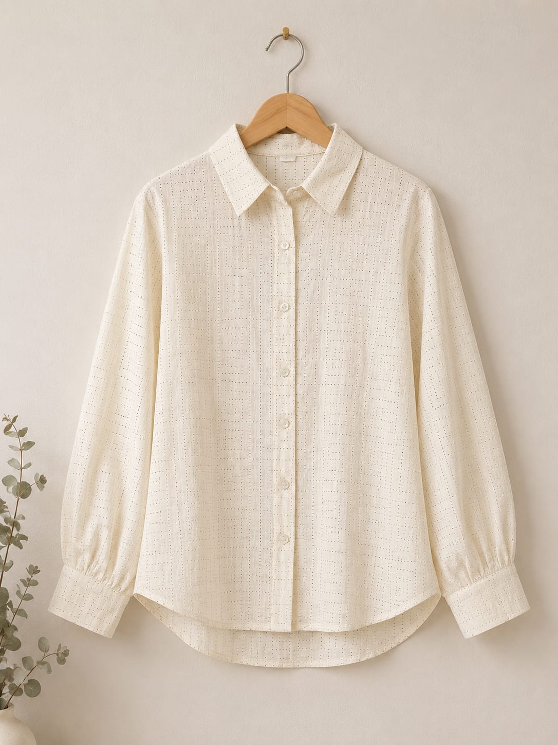 Girls Cream Eyelet Cotton Shirt