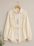 Girls Embellished Cream Waist-Tie Top