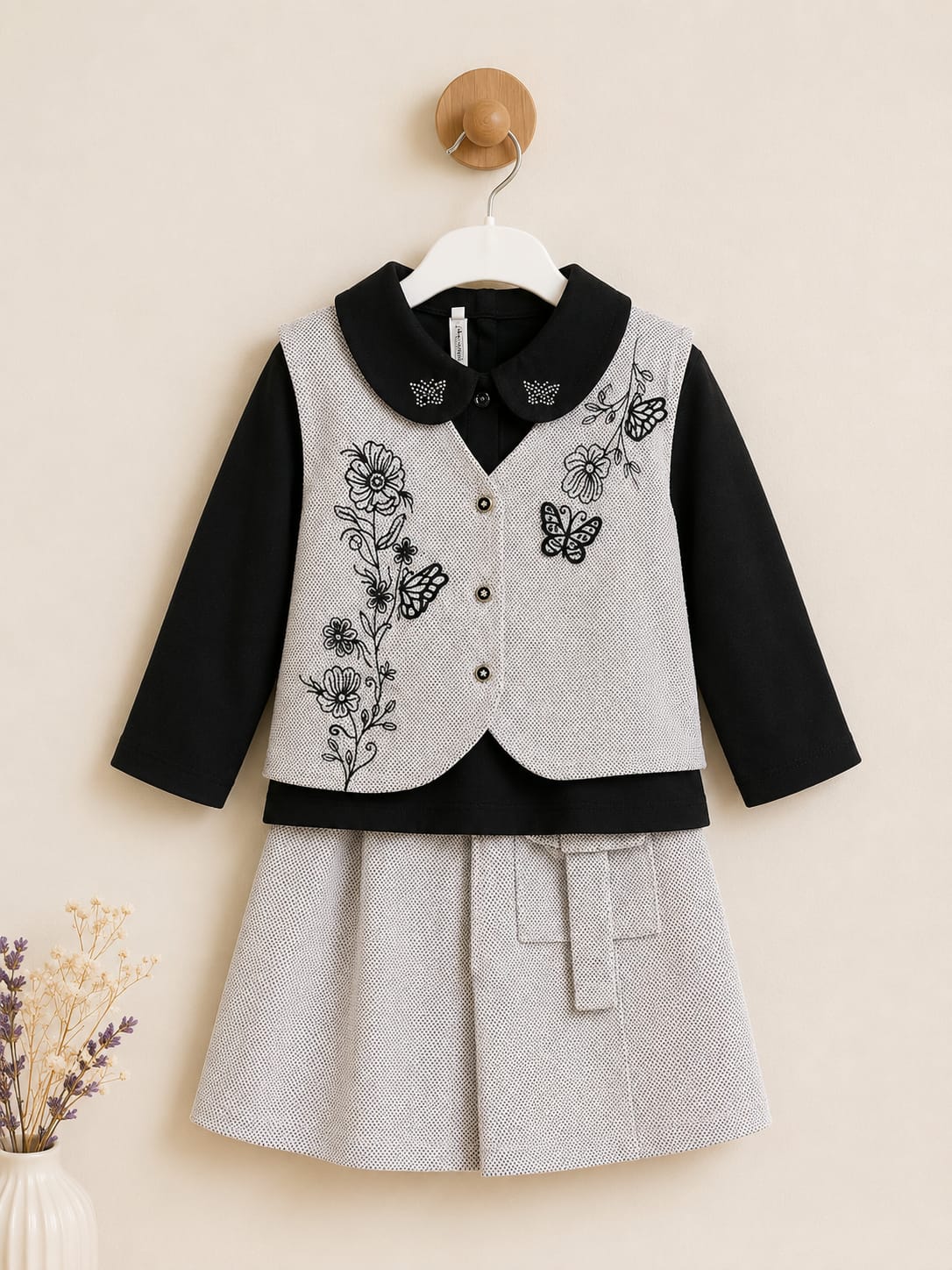 Kids Denim 3-Piece Embroidered Outfit