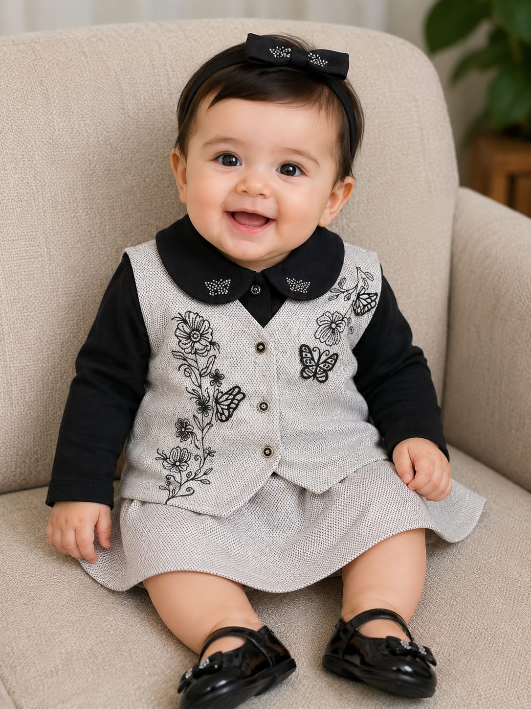 Kids Denim 3-Piece Embroidered Outfit