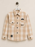Boys Casual Check Shirt – Beige Full Sleeve Shirt with Pocket Detailing
