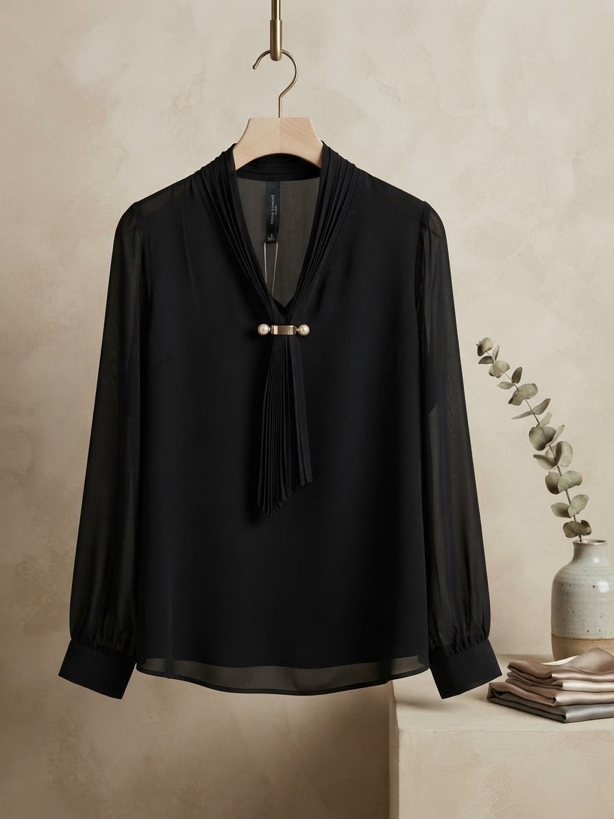 Elegant Women's Long Sleeve Pleated Top